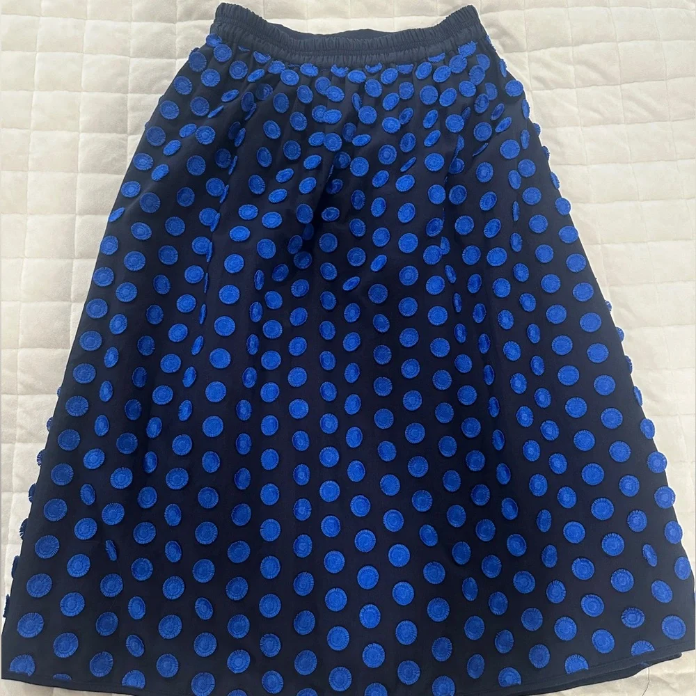 J. Crew Navy and Blue Polka Dot A-Line Midi Skirt - Size 00 - Picture 4 of 10